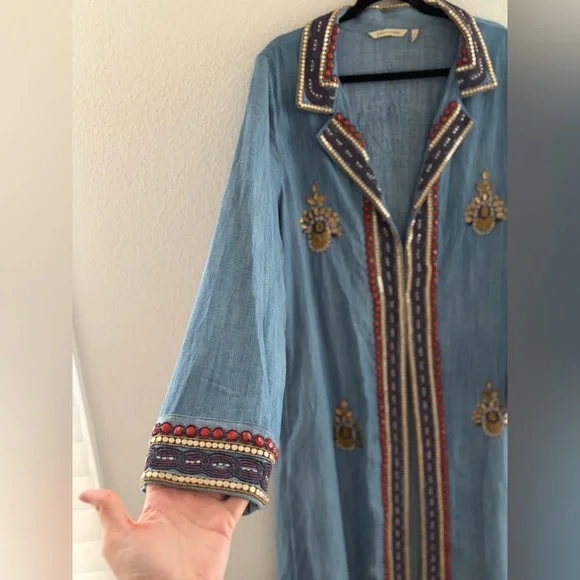 Soft Surroundings Heavily Beaded Embroidered Tencel Duster Coat - Indigo, Large - Picture 4 of 12